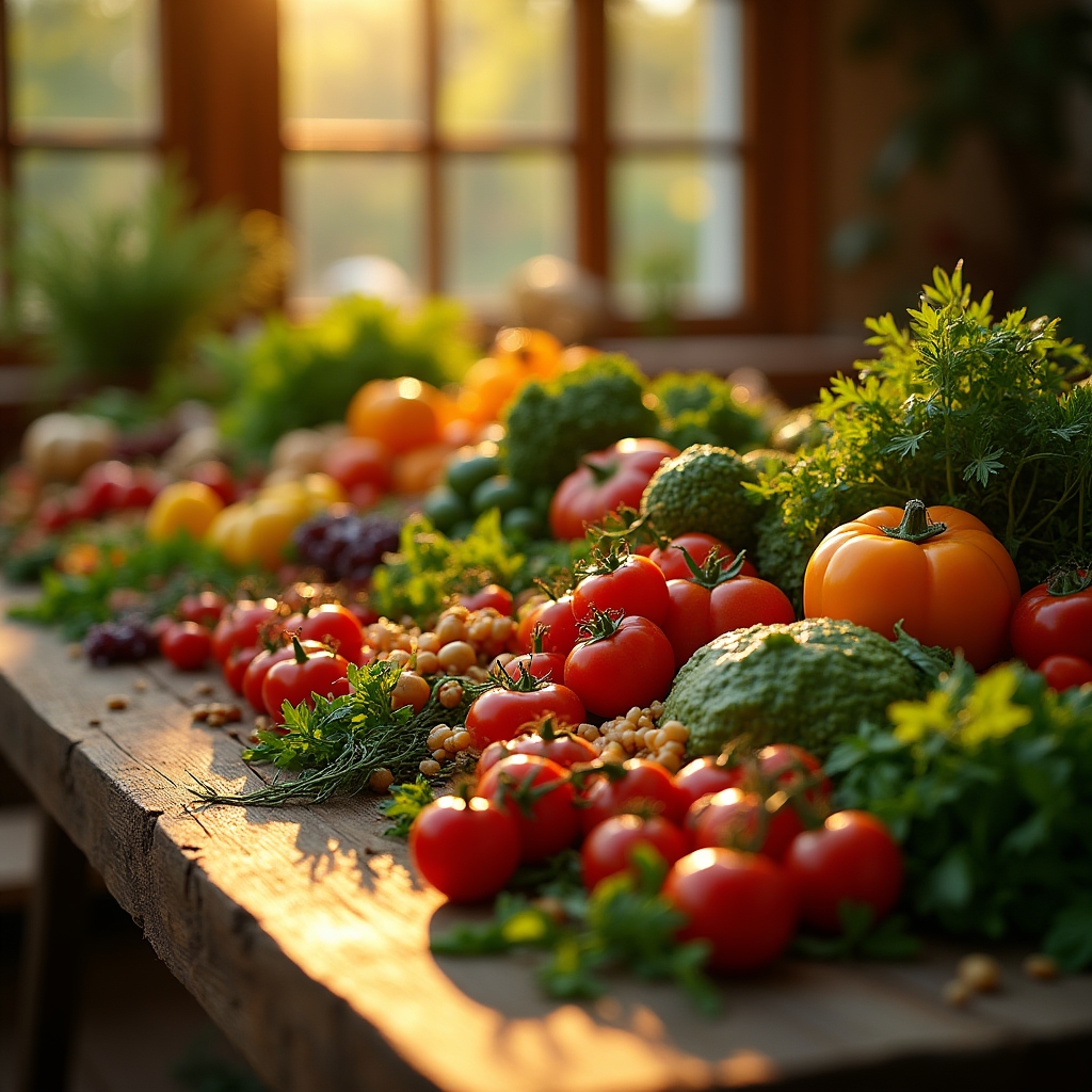 Fresh vegetables and whole foods arranged on a wooden surface, representing nutrition for recovery